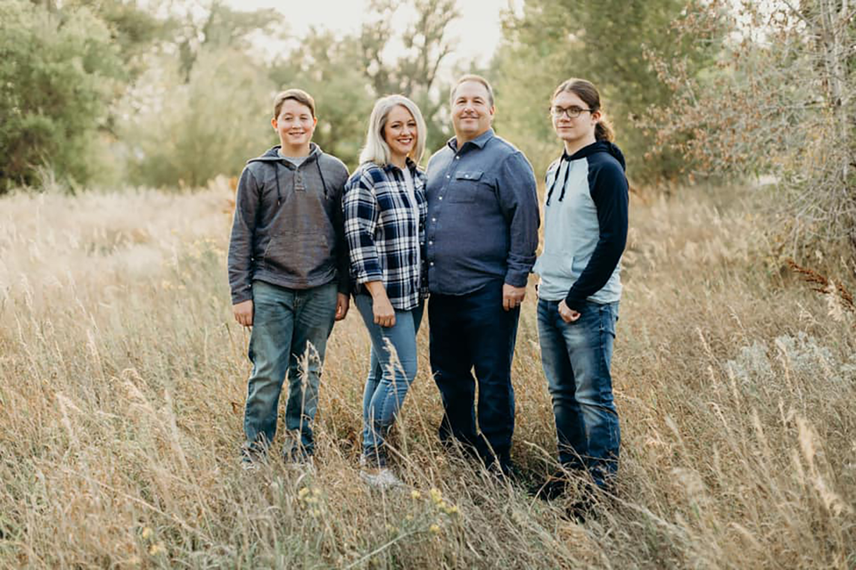 John Martin family photo taken in 2020 in Colorado (L to R): son Alex, John, wife Lyndsey and son Cameron right before Cameron’s high school graduation.